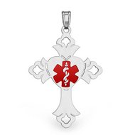 Sterling Silver Cross Medical ID Charm or Pendant W Red Enamel