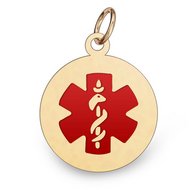 14K Gold Round Medical Pendant w Enamel