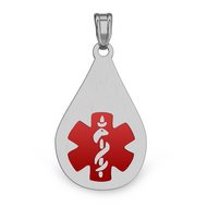 STAINLESS STEEL Medical Tear Drop Pendant W/ Red Enamel