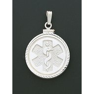 STERLING SILVER MEDICAL ID PENDANT WITH DIAMOND CUT BEZEL FRAME