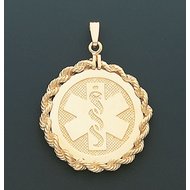 14K GOLD MEDICAL ID PENDANT WITH ROPE FRAME