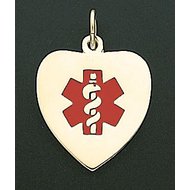 14K YELLOW GOLD ENAMELED MEDICAL ID HEART PENDANT