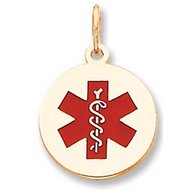 14K Gold Round Medical Pendant w/ enamel