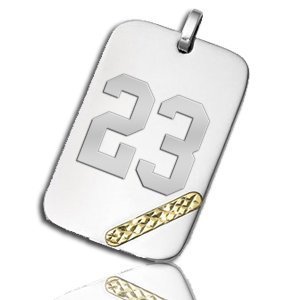 Stainless Steel Rectangular w  14K Gold Swiss Cut  Dog Tag Pendant