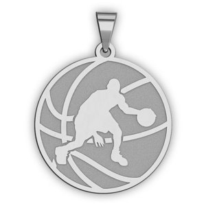 Basketball w  Player Dribbling Silhouette Medal