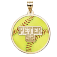 Color Enameled Yellow Softball Pendant with Name Number