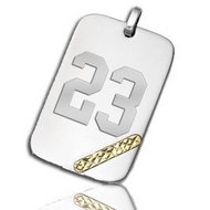 Stainless Steel Rectangular w/ 14K Gold Swiss Cut Dog Tag Pendant