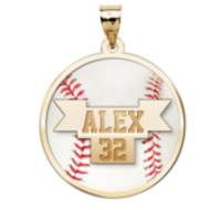 Color Enameled Baseball Pendant with Name Number