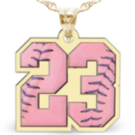 Color Enameled Pink Softball Number Charm or  Pendant with 2 Digits