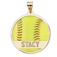 Color Enameled Yellow Softball Pendant with Name