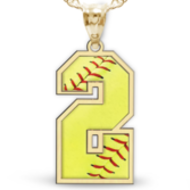 Softball Color Enameled Single Number Pendant or Charm