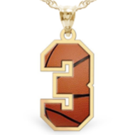 Basketball Color Enameled Single Number Pendant or Charm