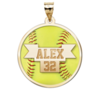 Color Enameled Yellow Softball Pendant with Name Number