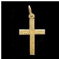 14K Yellow Gold Child's Cross Pendant W/Heart