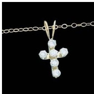 14K Yellow Gold CZ Child Cross Pendant With 15