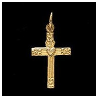 14K Yellow Gold Child's Cross W/Heart Pendant