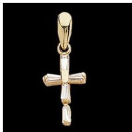 14K Yellow Gold Cross With CZ Baguette And 15