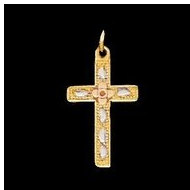 14K Yellow Gold Children's Tri-Color Cross Pendant