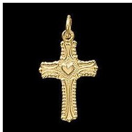 14K Yellow Gold Child's Cross Pendant W/Heart