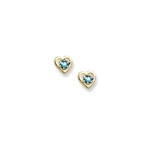 14K Yellow Gold Child s Genuine Aquamarine Birthstone Heart Earrings