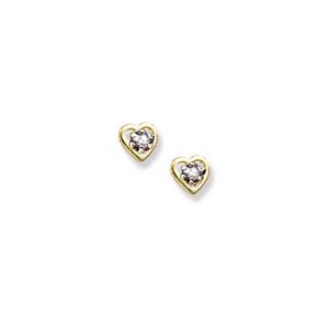 14K Yellow Gold Child s Genuine White Topaz Birthstone Heart Earrings