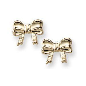 14K Yellow Gold Children s  Bow  Safety Back Earrings