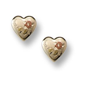 14K Yellow Gold Children s Tri Color Floral Heart Safety Back Earrings