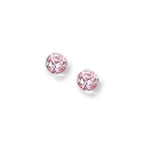 14K  White Gold Children s Pink Cubic Zirconia Stud Earrings