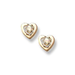 14K Yellow Gold Child s Genuine   Opal Heart  Safety Back Earrings
