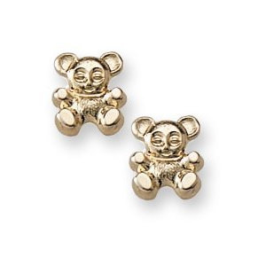 14K Yellow Gold Children s  Teddy Bear  Safety Back Earrings