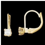 14K Yellow Gold Children's Square Cubic Zirconia Leverback earring
