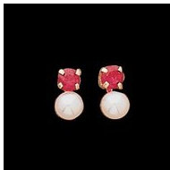 14K Yellow Gold Children's Button Earring W/Imitation Ruby