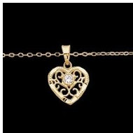 14K Yellow Gold FILAGREE HEART W/CZ And 15" Chain