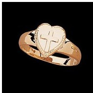 14K Yellow Gold Children's Heart W/Cross Ring