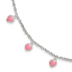 Sterling Silver Childrens Enameled Heart Charm Link Bracelet
