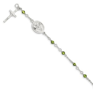 Sterling Silver Childrens Peridot Rosary Bead Bracelet