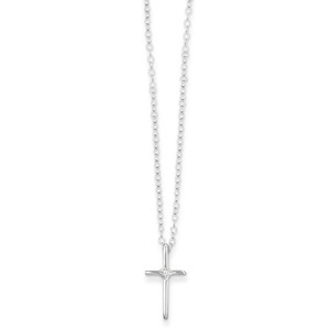 14k White Gold  01 ct Diamond Children s Cross Pendant w  15  Chain