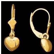 14K Yellow Gold Teen LeverBack Heart Earring