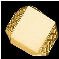14K Yellow Gold Gents Signet Ring W/Brush Finished Top