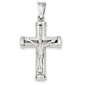 14k White Gold Reversible Crucifix  Cross Pendant