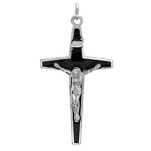 Sterling Silver Crucific w  Black Enamel Design