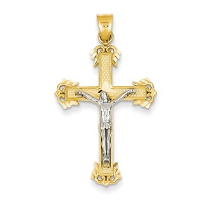 14K Two tone Diamond cut Crucifix Pendant