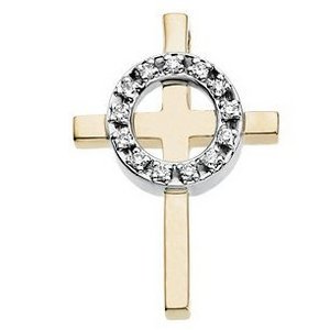 14K Two Tone Yellow Gold   Diamond Cross Pendant