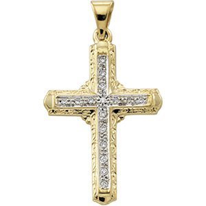 14K Yellow Gold Diamond Cross Pendant