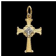 14K Yellow Gold Child's Cross Pendant W/Diamond