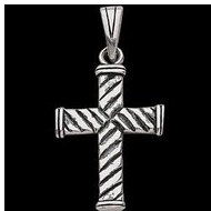 Sterling Silver Teen Antique Reversible Ridged Cross Pendant