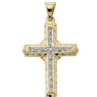 14K Yellow Gold Diamond Cross Pendant
