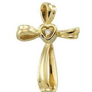 14K Yellow Gold Diamond Heart Cross Pendant