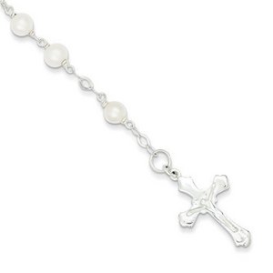 Sterling Silver   Fresh Water Cultured Pearl Rosary Bracelet