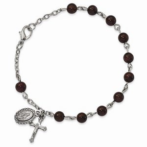 Silver tone Garnet Rosary Bracelet